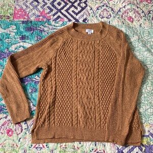 crown & ivy Cable Knit Crewneck Sweater in Camel